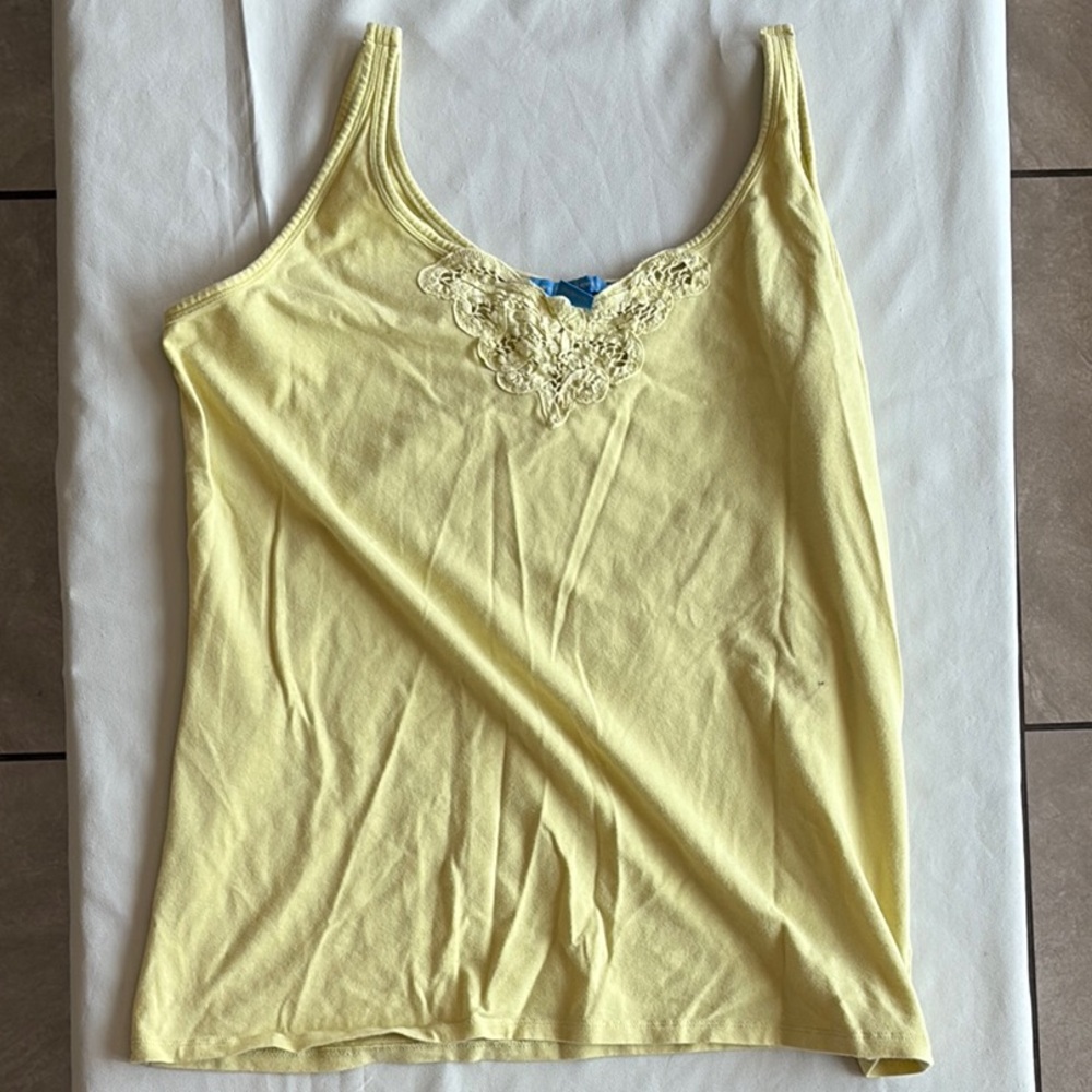 White + Warren Light Yellow Camisole with Lace Detail